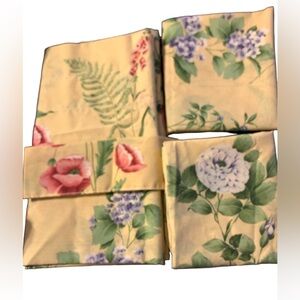 A pair of vintage curtains,valance,curtain tie back and queen size bed shams.
